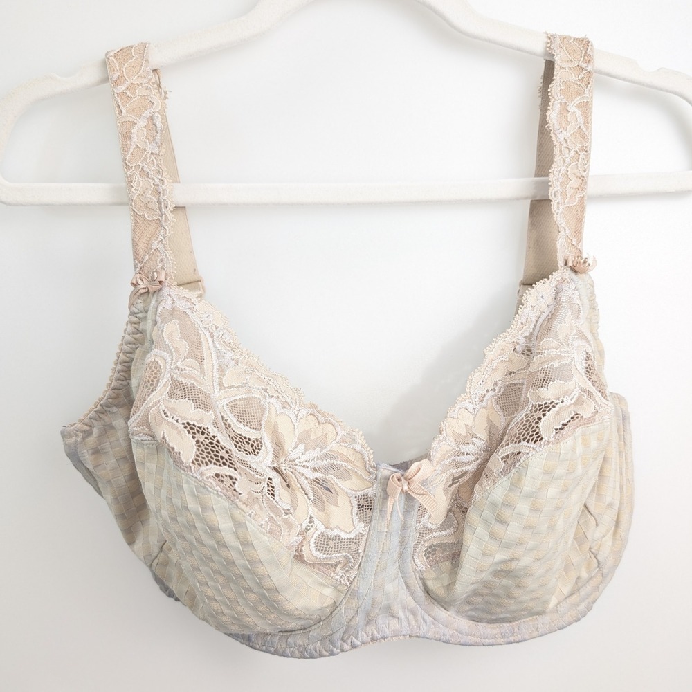 Prima Donna Gingham Lace Full Cup Underwire Bra Size 36G Beige Luxury PrimaDonna